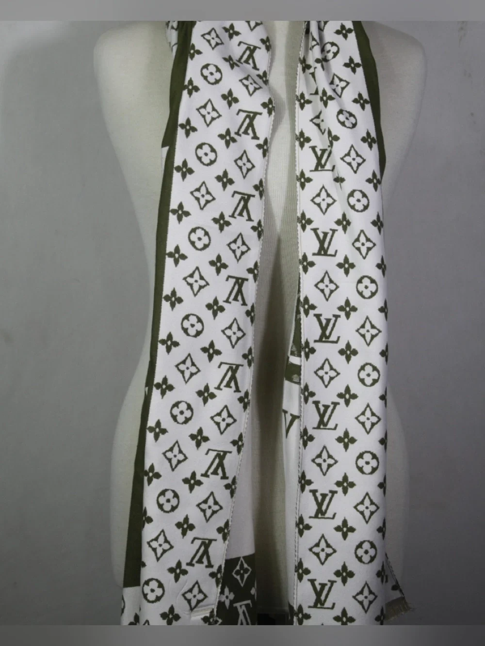 Louis Vuitton Olive Green and White Monogram Shawl Wrap